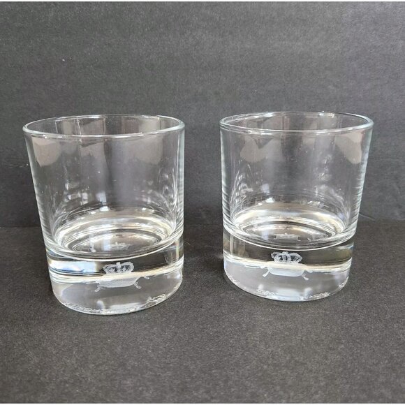 Crown Royal 3D Hologram Rocks Glass Pair Set Of 2 Thick Bottom Heavy 3.75" - Picture 1 of 11